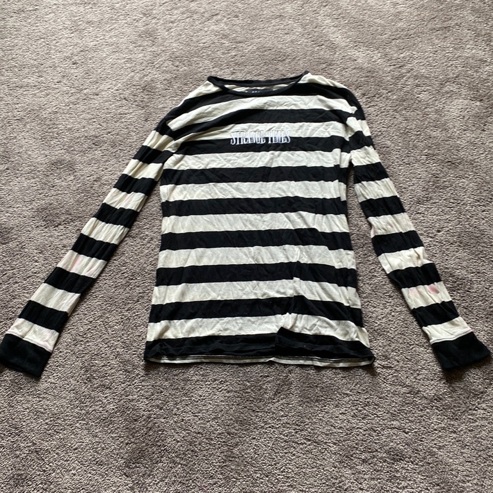 PacSun Black White Striped Long Sleeve Top Size S Strange Times Graphic